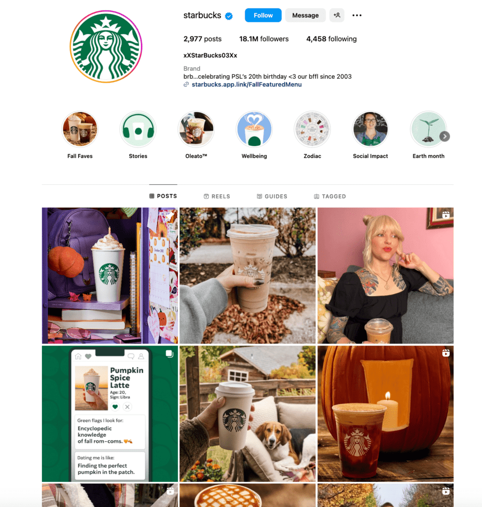 Starbucks' Instagram Page